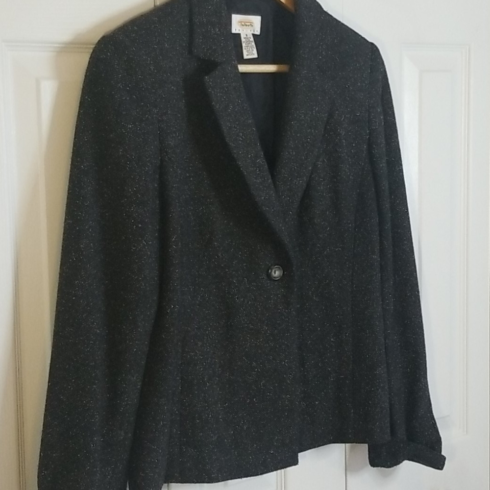 Talbots Black White Speckled Single Button Blazer - image 3